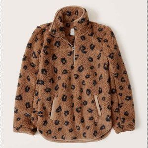 Abercrombie & Fitch Women's Sherpa Half-Zip Faux Leather-Trim Sweatshirt XS NWT